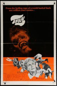 6g903 TROG 1sh '70 Joan Crawford & prehistoric monsters, wacky horror explodes into today!