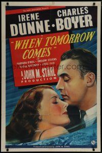 6g967 WHEN TOMORROW COMES style B 1sh '39 great romantic close up of Irene Dunne & Charles Boyer!