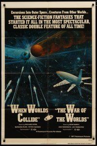 6g968 WHEN WORLDS COLLIDE/WAR OF THE WORLDS 1sh '77 cool sci-fi art of rocket in space by Berkey!