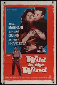 6g980 WILD IS THE WIND 1sh '58 Anthony Quinn, Tony Franciosa embracing sexy Anna Magnani!