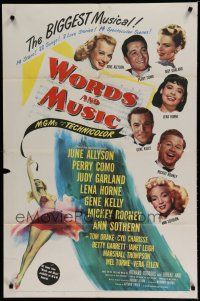 6g989 WORDS & MUSIC 1sh '49 Judy Garland, Lena Horne & musical all-stars, bio of Rodgers & Hart!