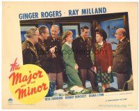 6h579 MAJOR & THE MINOR LC '42 Ray Milland & officers think Ginger Rogers is a teen!