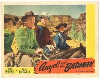 6h163 ANGEL & THE BADMAN LC #3 '47 close up of John Wayne & cowboys on horseback in the desert!