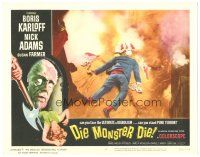 6h299 DIE, MONSTER, DIE LC #4 '65 wild horror image of dead body with shattered hands & head!