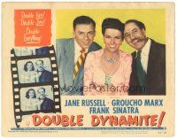 6h302 DOUBLE DYNAMITE LC #8 '52 3-shot of Groucho Marx, Jane Russell & Frank Sinatra!
