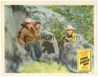 6h306 DOWN DAKOTA WAY LC #5 '49 Roy Rogers & Dale Evans behind rocks with guy aiming gun!