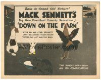 6h029 DOWN ON THE FARM TC '20 Mack Sennett's big new 5-reel comedy sensation, animal cartoon art!