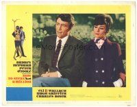 6h449 HOW TO STEAL A MILLION LC #2 '66 c/u of sexy Audrey Hepburn & Peter O'Toole on bench!