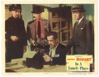 6h466 IN A LONELY PLACE LC #7 '50 Frank Lovejoy & other police point their guns at Humphrey Bogart!