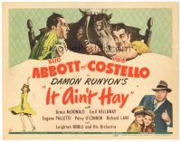 6h049 IT AIN'T HAY TC '43 wacky art of Bud Abbott & Lou Costello in bed with horse, Damon Runyon!