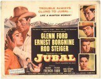 6h054 JUBAL TC '56 cowboys Glenn Ford, Ernest Borgnine & Rod Steiger, sexy French & Farr!