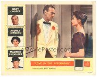 6h564 LOVE IN THE AFTERNOON LC '57 pretty Audrey Hepburn looks at Gary Cooper in tuxedo!