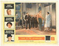 6h562 LOVE IN THE AFTERNOON LC '57 Audrey Hepburn enters room with Gary Cooper & musicians!