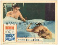 6h565 LOVE ON A PILLOW LC #5 '64 sexy Brigitte Bardot naked under covers with Robert Hossein!