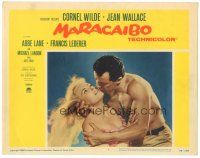 6h592 MARACAIBO LC #1 '58 romantic close up of barechested Cornel Wilde & sexy Jean Wallace!