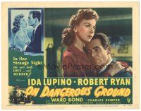 6h656 ON DANGEROUS GROUND LC #7 '51 Nicholas Ray, close up of Ida Lupino comforting Robert Ryan!