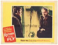 6h723 RETURN OF THE FLY LC #3 '59 close up of concerned Vincent Price & Brett Halsey!