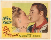 6h758 SAN ANTONIO LC '45 romantic close up of Errol Flynn about to kiss pretty Alexis Smith!