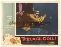 6h867 TEENAGE DOLL LC #3 '57 close up of girl sneaking around in dark room by sleeping men!