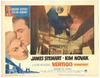 6h945 VERTIGO LC #7 R63 Alfred Hitchcock classic, James Stewart on stairs in famous tower scene!