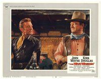 6h959 WAR WAGON LC #8 '67 close up of Kirk Douglas talking to John Wayne in saloon!