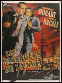 6k624 DARK PASSAGE French 1p R80s cool different art of Humphrey Bogart & sexy Lauren Bacall!
