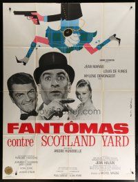 6k656 FANTOMAS AGAINST SCOTLAND YARD French 1p '67 Marais, De Funes, Demongeot, wacky Rau art!