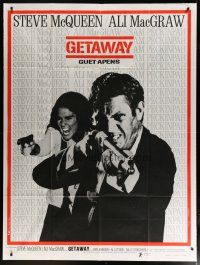 6k675 GETAWAY French 1p '73 cool image of Steve McQueen & Ali McGraw with guns, Sam Peckinpah!