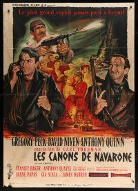 6k693 GUNS OF NAVARONE style C French 1p '61 different art of Peck, Niven & Quinn by Jean Mascii!
