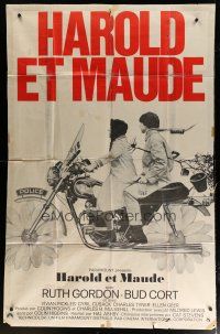 6k695 HAROLD & MAUDE French 1p '72 Ruth Gordon, Bud Cort, Hal Ashby, different motorcycle image!