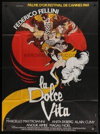 6k750 LA DOLCE VITA French 1p R70s Federico Fellini, cool different montage art by Rene Gruau!