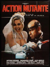 6k809 MUTANT ACTION French 1p '92 Accion mutante, wild image of bride with bloody knife & groom!
