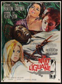 6k825 NIGHT OF THE IGUANA French 1p '64 art of Burton, Gardner, Lyon & Kerr by Brini, John Huston