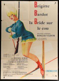 6k838 ONLY FOR LOVE French 1p '63 best Hurel art of sexy Brigitte Bardot with rifle & skis!