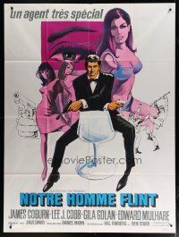 6k841 OUR MAN FLINT French 1p '66 art of James Coburn, sexy James Bond spy spoof!