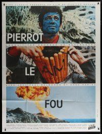 6k855 PIERROT LE FOU French 1p R00s Jean-Luc Godard, painted Jean-Paul Belmondo & dynamite!