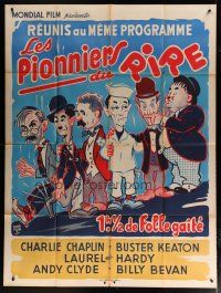 6k857 PIONEERS OF LAUGHTER French 1p 1961 art of Chaplin, Keaton, AND Laurel & Hardy together!