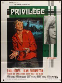 6k870 PRIVILEGE French 1p '67 Jean Shrimpton is a pop singer who makes it big, Jean Mascii art!