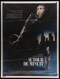 6k897 ROUND MIDNIGHT French 1p '86 Steven Chorney art of Dexter Gordon playing saxophone over city!