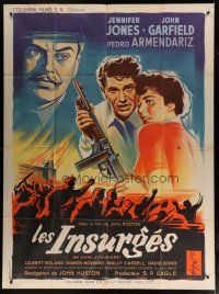 6k984 WE WERE STRANGERS French 1p '49 art of Jennifer Jones & John Garfield by Boris Grinsson!