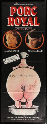 6k528 PRIVATE FUNCTION French door panel '85 Michael Palin, Maggie Smith, wacky pig artwork!