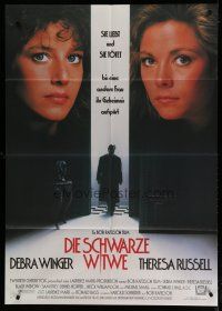 6k073 BLACK WIDOW German 33x47 '87 headshots of Debra Winger & Theresa Russell, Bob Rafelson!