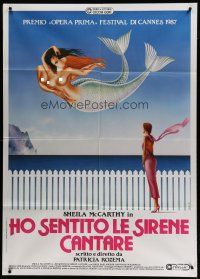 6k223 I'VE HEARD THE MERMAIDS SINGING Italian 1p '88 Cecchini art of topless mermaids kissing!