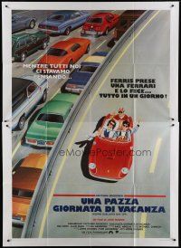 6k140 FERRIS BUELLER'S DAY OFF Italian 2p '87 different art of Broderick & friends in Ferrari!
