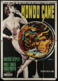 6k159 MONDO CANE Italian 2p '62 classic early Italian documentary of human oddities, Manfredo art!