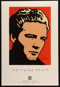 6k034 JERRY LEE LEWIS 2-sided 14x22 music poster '97 Schwab artwork of rock 'n' roll piano player!