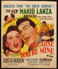6k286 BECAUSE YOU'RE MINE WC '52 close up of singing Mario Lanza, songs, fun & romance!