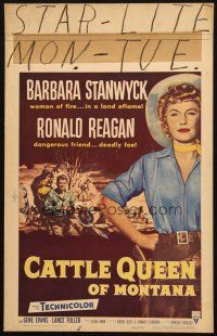 6k303 CATTLE QUEEN OF MONTANA WC '54 full-length cowgirl Barbara Stanwyck, Ronald Reagan