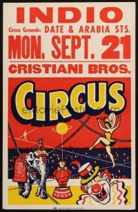 6k039 CRISTIANI BROS CIRCUS circus poster '60s at the Indio Circus Grounds!