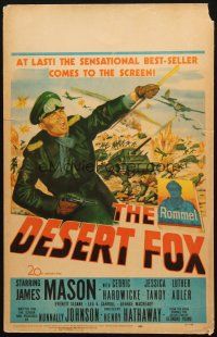 6k325 DESERT FOX WC '51 artwork of James Mason as Field Marshal Erwin Rommel at war!